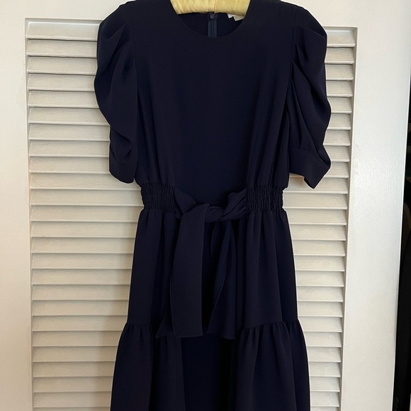 Shoshanna Carey navy puff sleeve crepe stretch dress - Picture 2 of 3